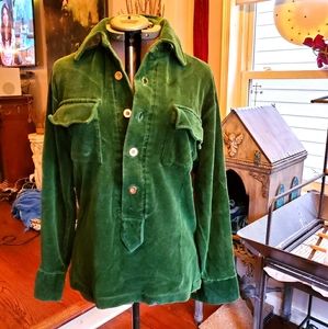 Vintage Suedura original 70's green velour shirt